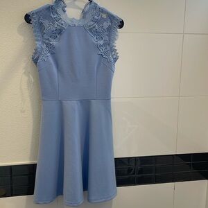 Francesca's Women's Oxford Blue Sleeveless Lace A-Line Dress